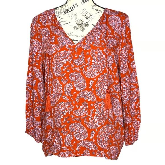 Skies Are Blue Tops - Skies are Blue SMALL Padenia Tassel Detail Split Neck Top - Stitch Fix Blouse